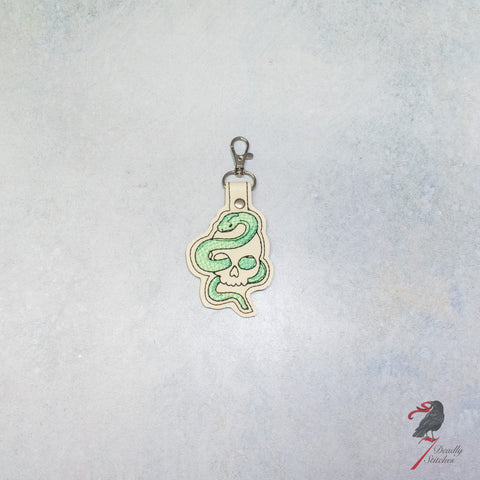 Green Snake and Skull Keychain