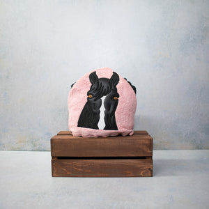 Black Horse on Pink Hooded Bath Towel